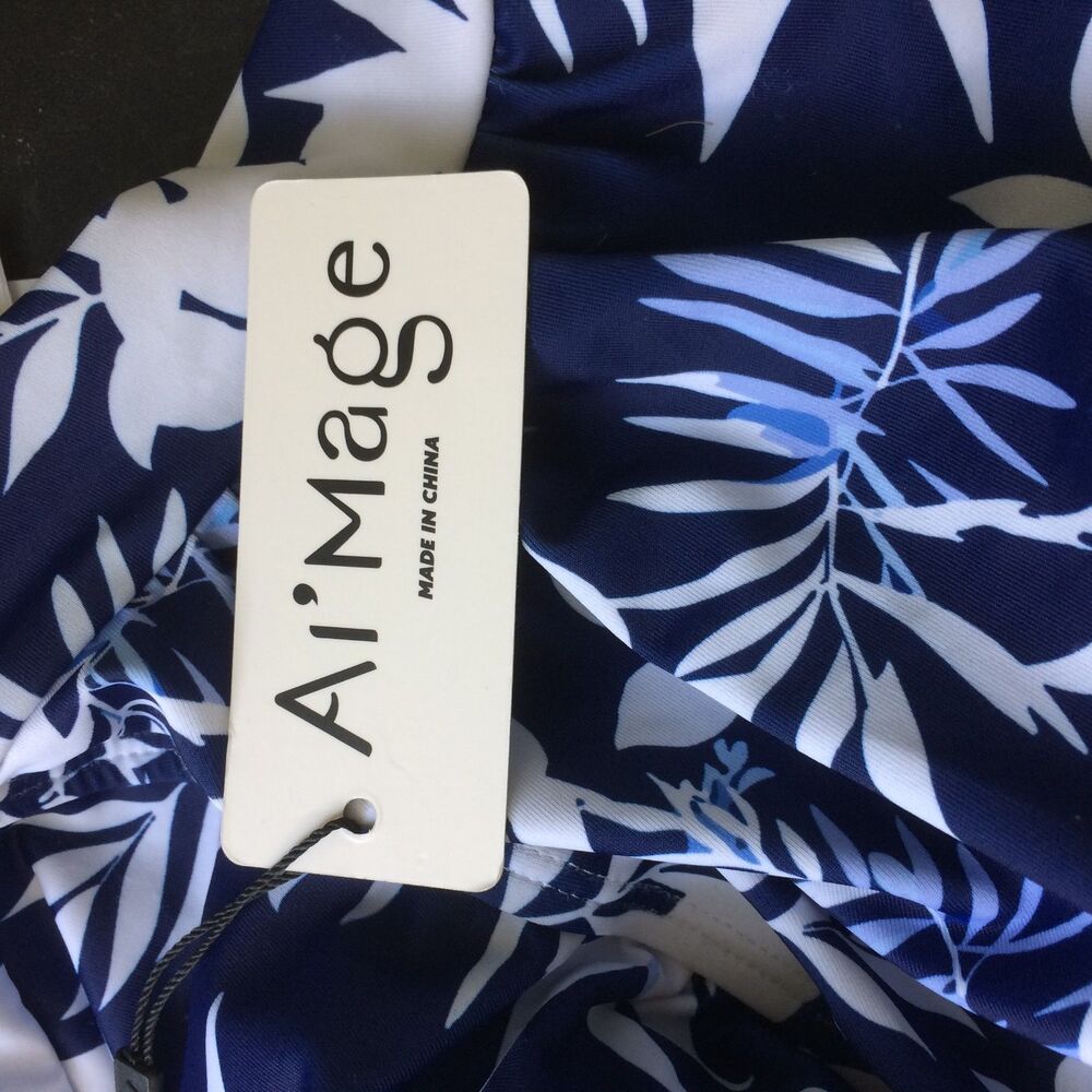 Ai'Mage NWT Blue White One Piece Swimsuit XL Criss Cross Back Adjustable Straps - Picture 6 of 7
